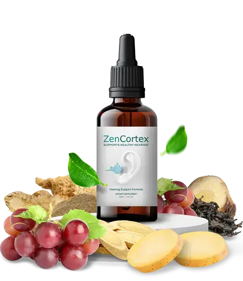 ZenCortex hearing support formula bottle with natural ingredients